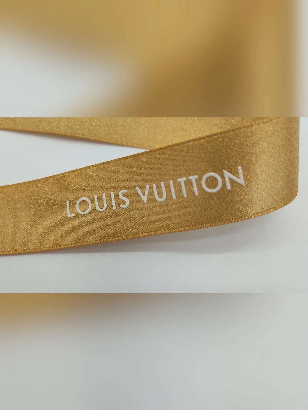LOUIS VUITTON Gold Metallic Monogram Gift Ribbon 59" x 1" Unused - Picture 2 of 4
